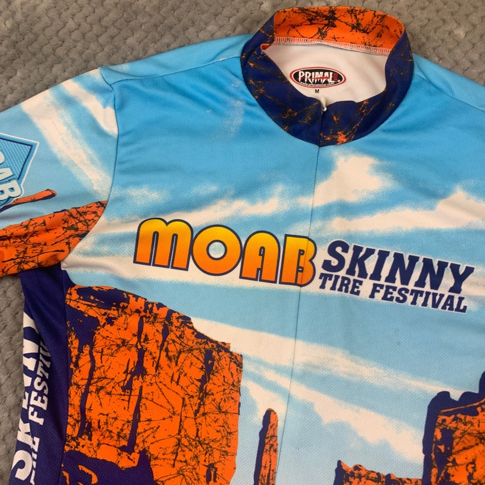 Primal Wear‎ Moab Skinny Tire Festival 2004 Cycling Jersey Mens M Blue Orange - Picture 2 of 10